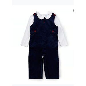 Edgehill Collection Baby Boy Navy Romper Long Sleeve Peter Pan Collar NWT